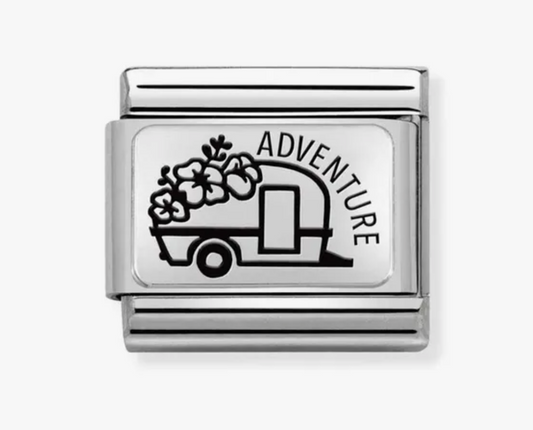 Nomination charm silver 'adventure' caravan with flowers