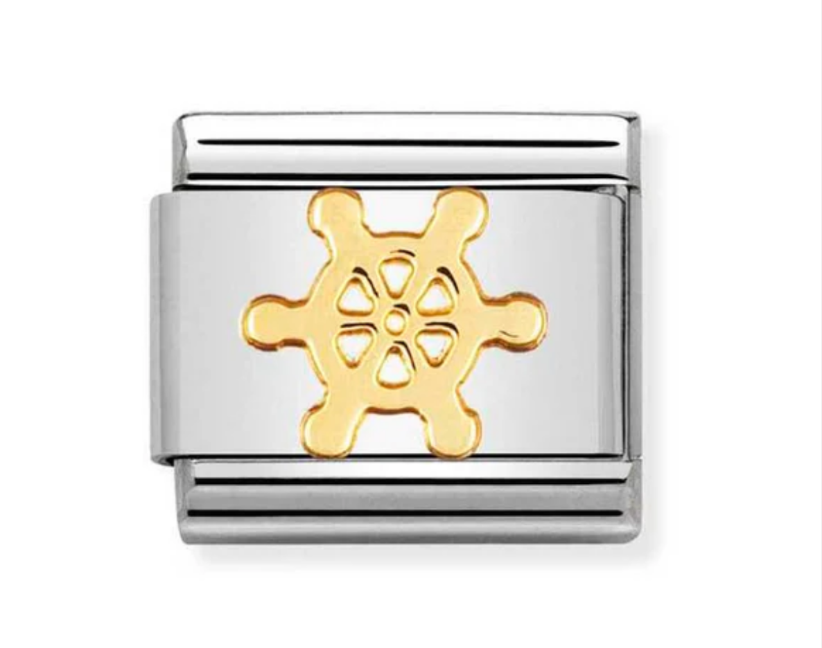 Nomimation plain gold charm ships wheel