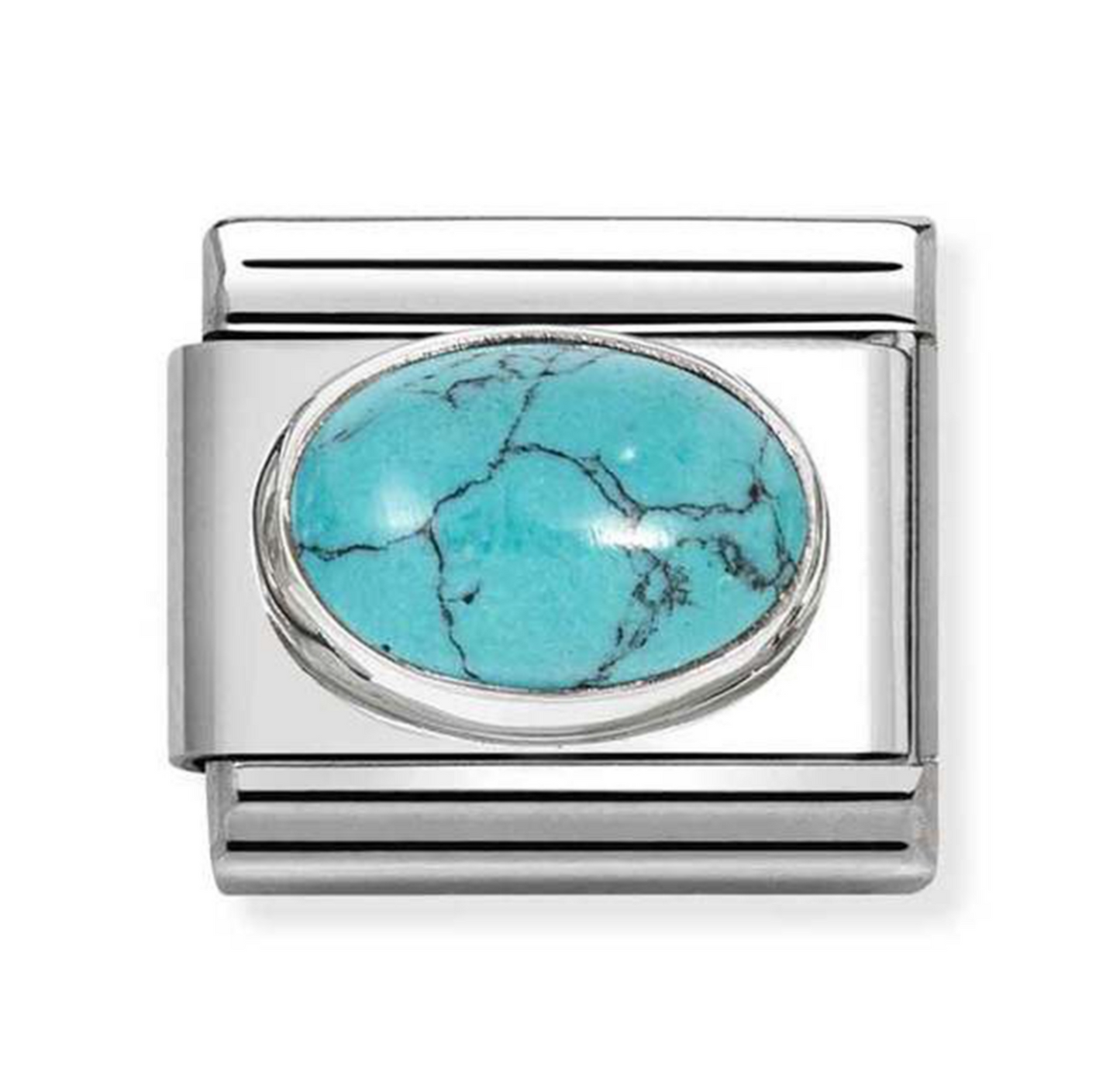 Nomination charm silver oval veined turquoise stone
