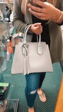 Load image into Gallery viewer, Red Cuckoo Silver Tote bag with Tassels
