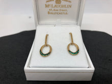 Load image into Gallery viewer, 9ct gold Drop Earrings with Emerald stones
