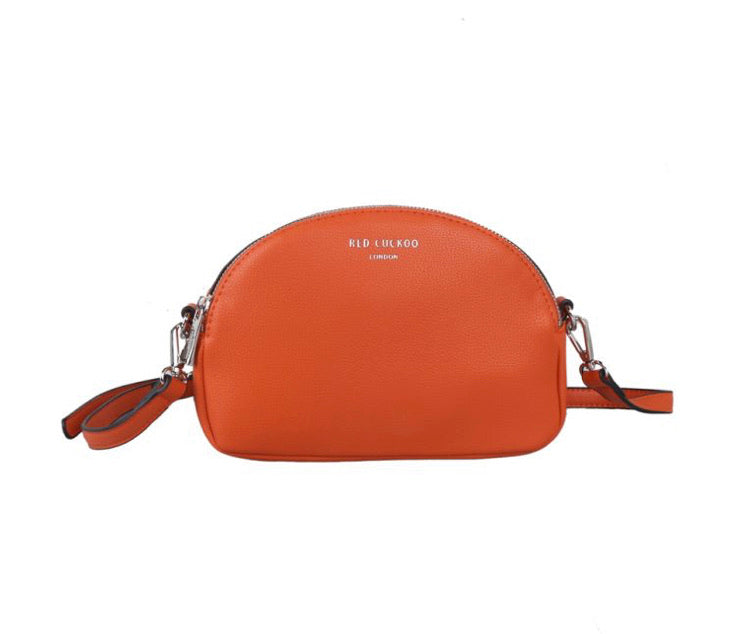 Red Cuckoo Orange Half Moon Double zip cross body bag