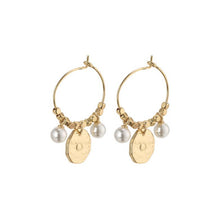 Load image into Gallery viewer, Pilgrim gold Pearl Coin hoops
