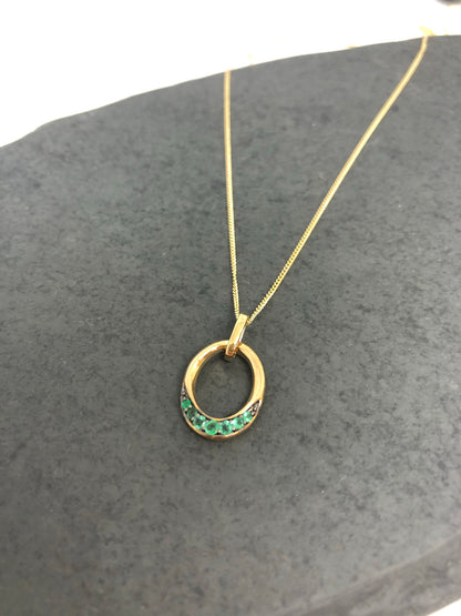 9ct Gold necklace with real Emerald stones