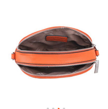 Load image into Gallery viewer, Red Cuckoo Orange Half Moon Double zip cross body bag
