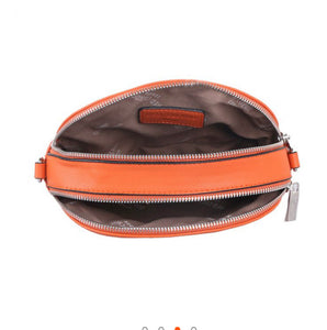 Red Cuckoo Orange Half Moon Double zip cross body bag