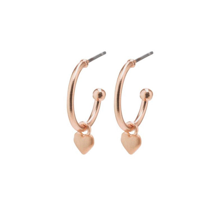 Pilgrim Rosegold hoops with heart pendants