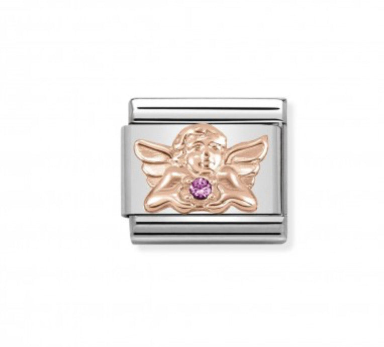 Nomination Friendship Angel link in 9K Rosegold and Lilac Swarovski