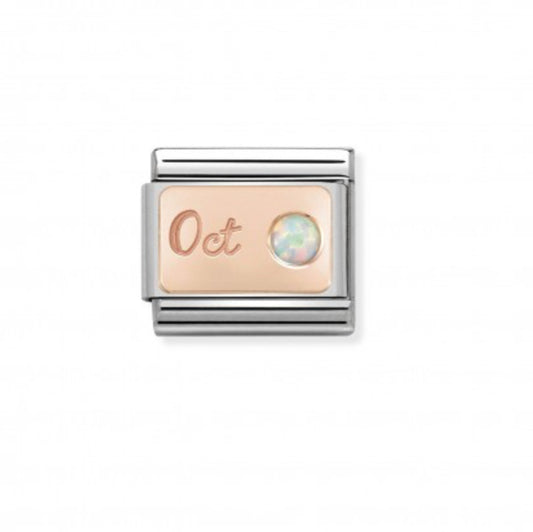 Nomination October charm in 9K Rosegold with White Opal