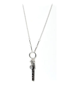 Envy Long chain silver necklace with key charm and animal print vial pendant