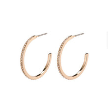 Load image into Gallery viewer, Pilgrim Classic Rosegold hoops with crystals
